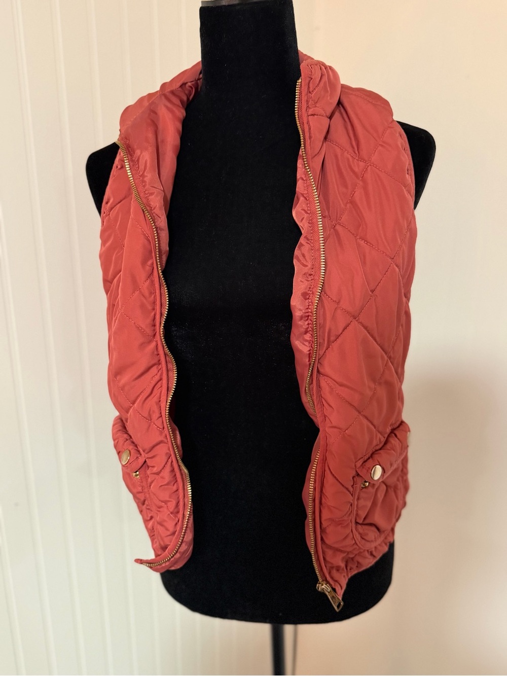 Love Tree Quilted Puffer Vest Rust Orange Gold Zip Utility Pockets Size Small